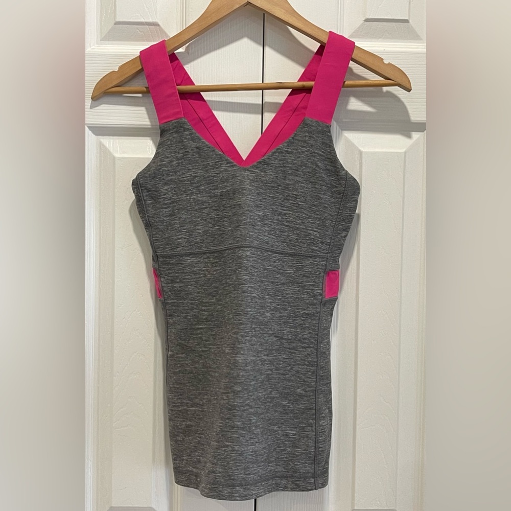 Sz.8-Lululemon Gray Pink Push Your Limits Tank Top Mesh Back - Picture 11 of 11